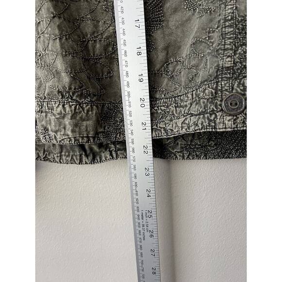 Chicos Jacket Womens Medium Green Embroidered Button Down Textured Pockets Boho - Picture 12 of 13